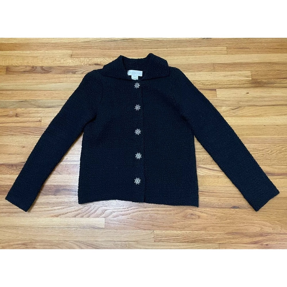 Vintage Susan Bristol Cardigan Sweater Women's S Black Knit Collared Hong Kong